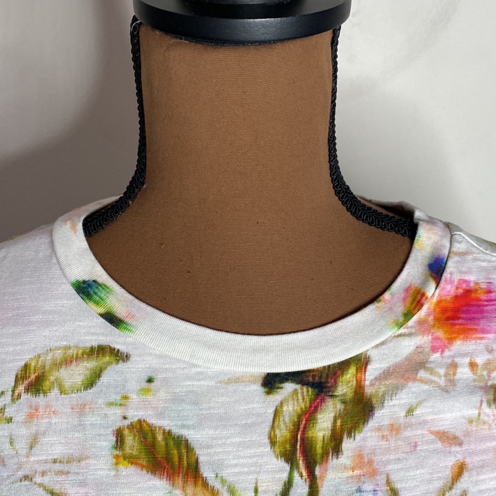 Pam & Gela Short Sleeve Side Shirred Mini Dress Multi floral print slub cotton M - Picture 7 of 12